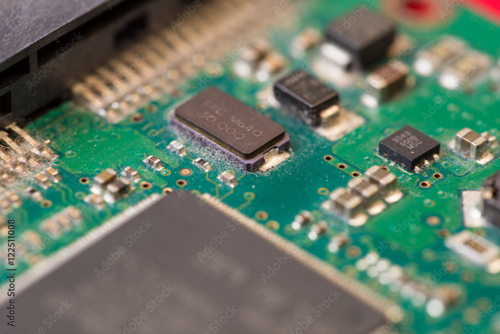 Closeup electronic circuit board background Closeup electronic circuit board background