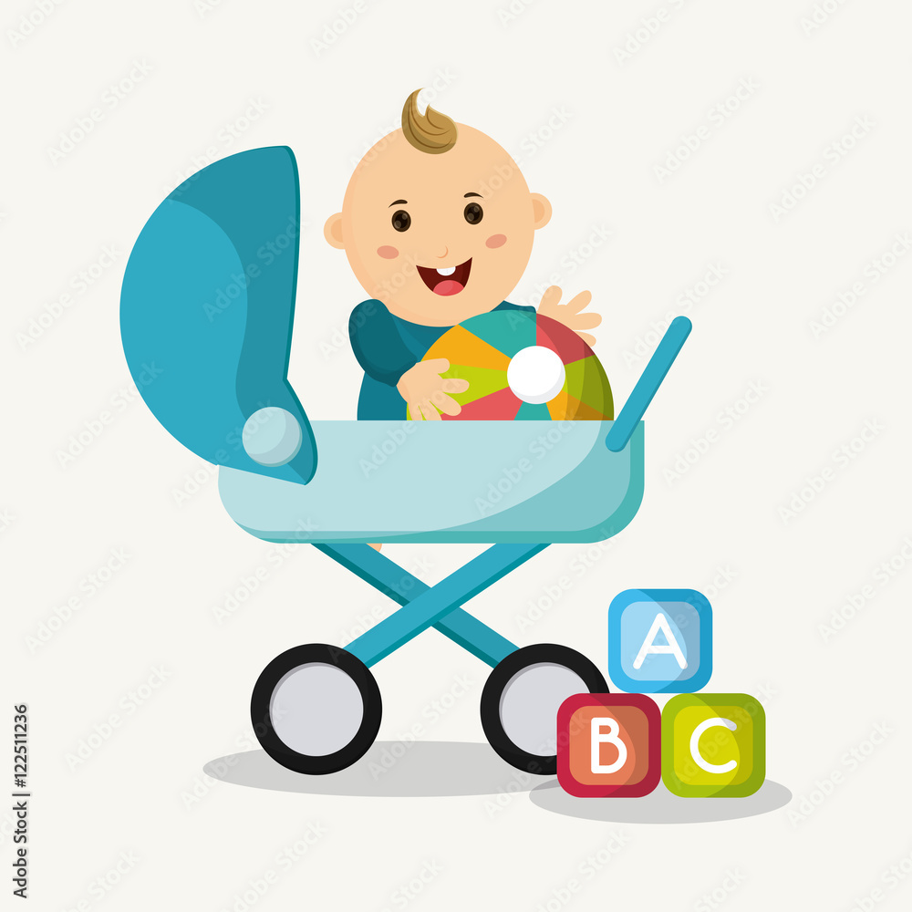 Baby boy cartoon and stroller. Baby shower and childhood theme. Isolated  and colorful design. Vector illustration Stock Vector | Adobe Stock