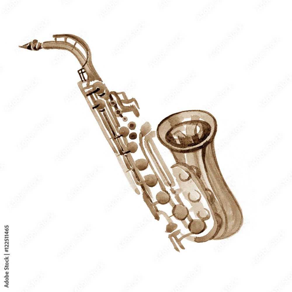 Naklejka premium Watercolor copper brass band saxophone