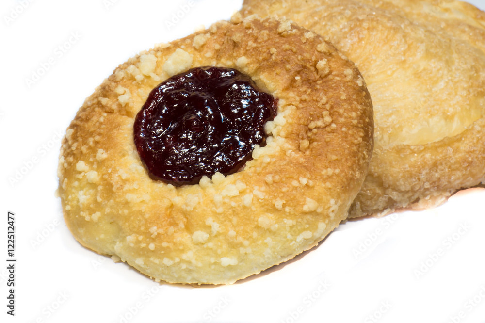 2 pieces of pies on white background.