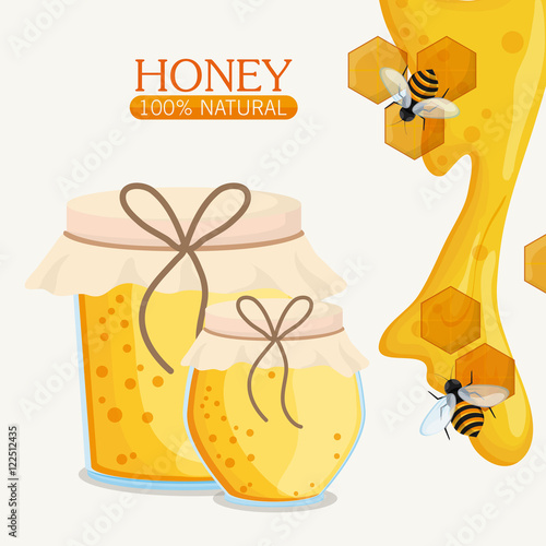 Honeycomb jar and bees icon. Honey healthy and organic food theme. Colorful design. Vector illustration