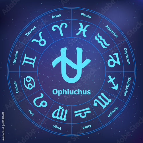 Circle with signs of zodiac and ophiuchus. photo