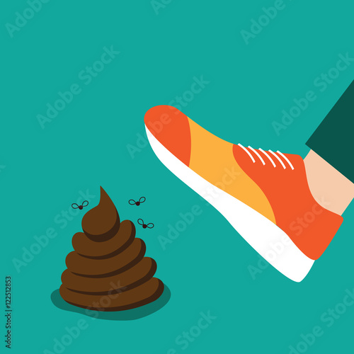 Person stepping on a pile of poop flat design. EPS 10 vector.