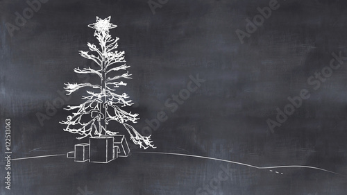Christmas tree painted on a blackboard