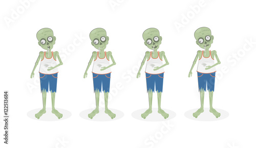 Isolated scary zombie seteen zombie with brain. Scary reanimated monster for halloween decoration. Surprised, angry and funny zombie.