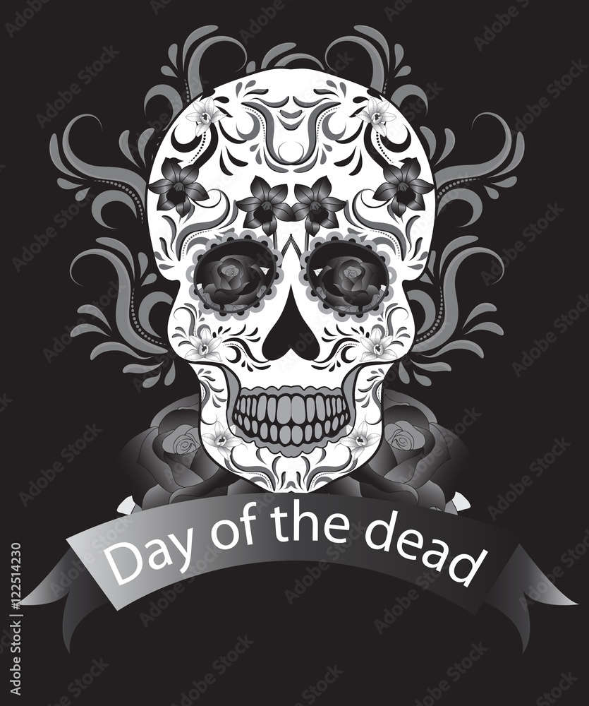 Fototapeta premium Day of the Dead, a Mexican festival. Dia de los Muertos. Greeting card, flyer, poster Day of the Dead. Sugar skull. Vector illustration