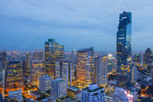 Bangkok skyline at twilight  Thailand.