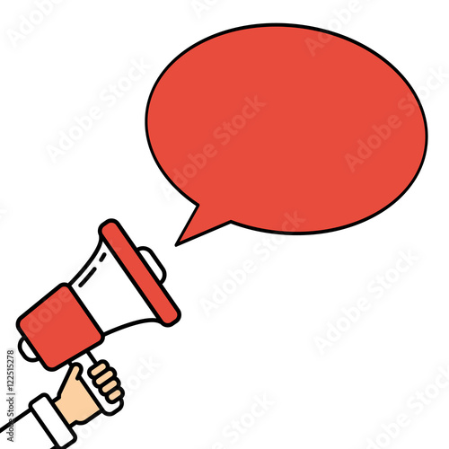 Go vote concept. Hand with megaphone on white background with red speech bubble. Presidential campaign.