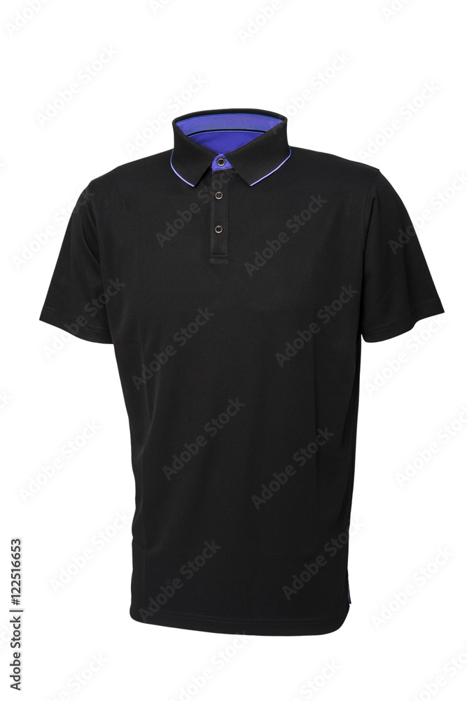 Black tee shirt with inside blue collar isolated Black tee shirt with inside blue collar isolated