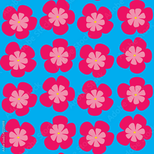 Pink flowers on a blue background. Vector seamless illustration