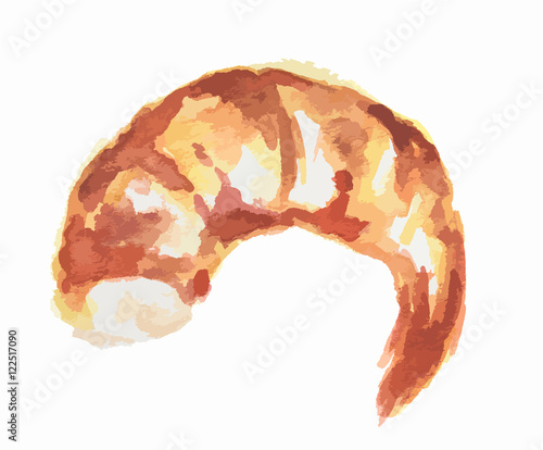 Isolated watercolor shrimp on white background. Fresh and tasty seafood for restaurant.