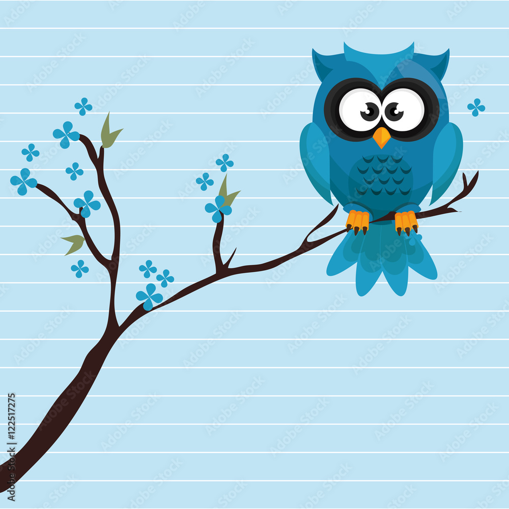 Fototapeta premium owl blue tree leaves blue vector illustration eps 10