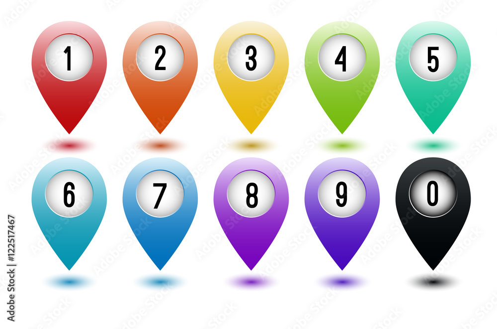 Set of realistic map pointers Set of realistic map pointers
