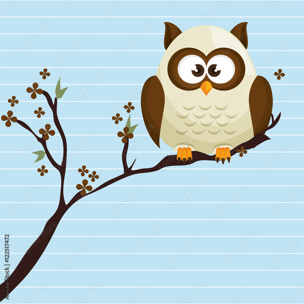 Fototapeta premium owl blue tree leaves blue vector illustration eps 10