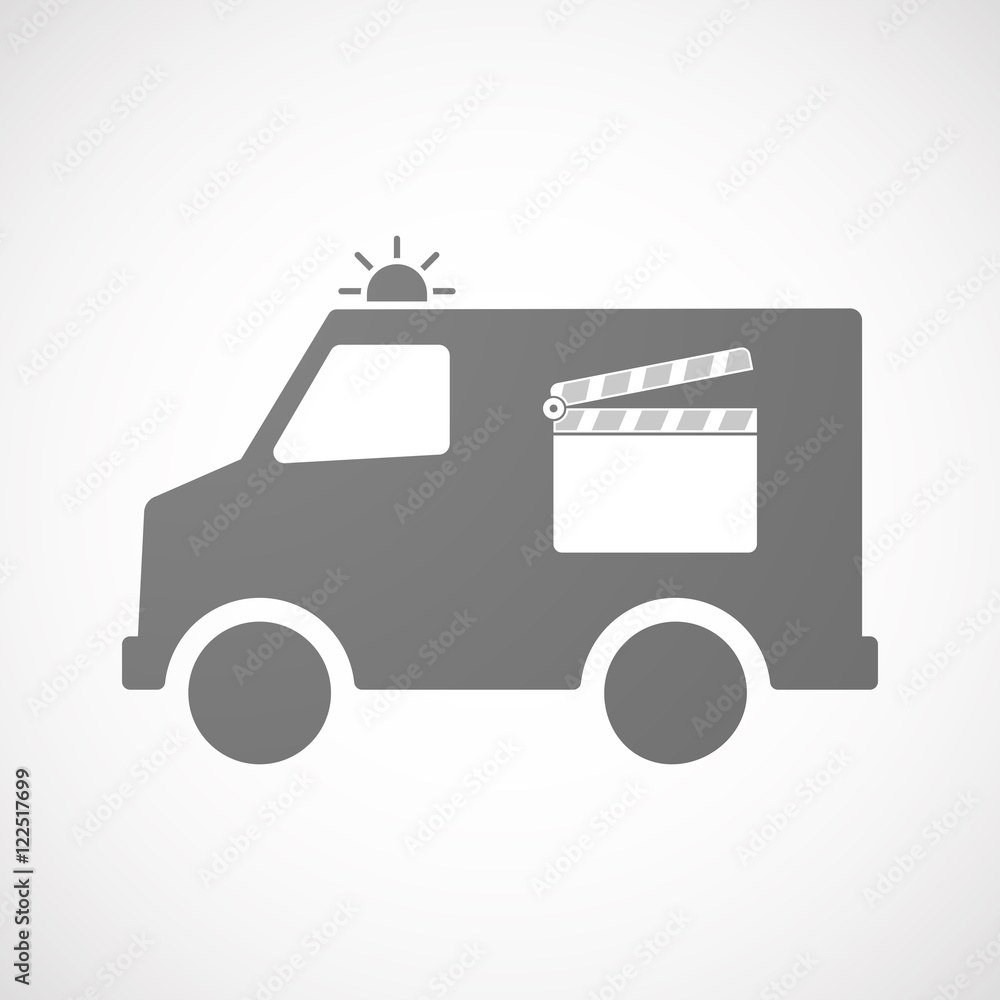 Isolated ambulance icon with a clapperboard Isolated ambulance icon with a clapperboard