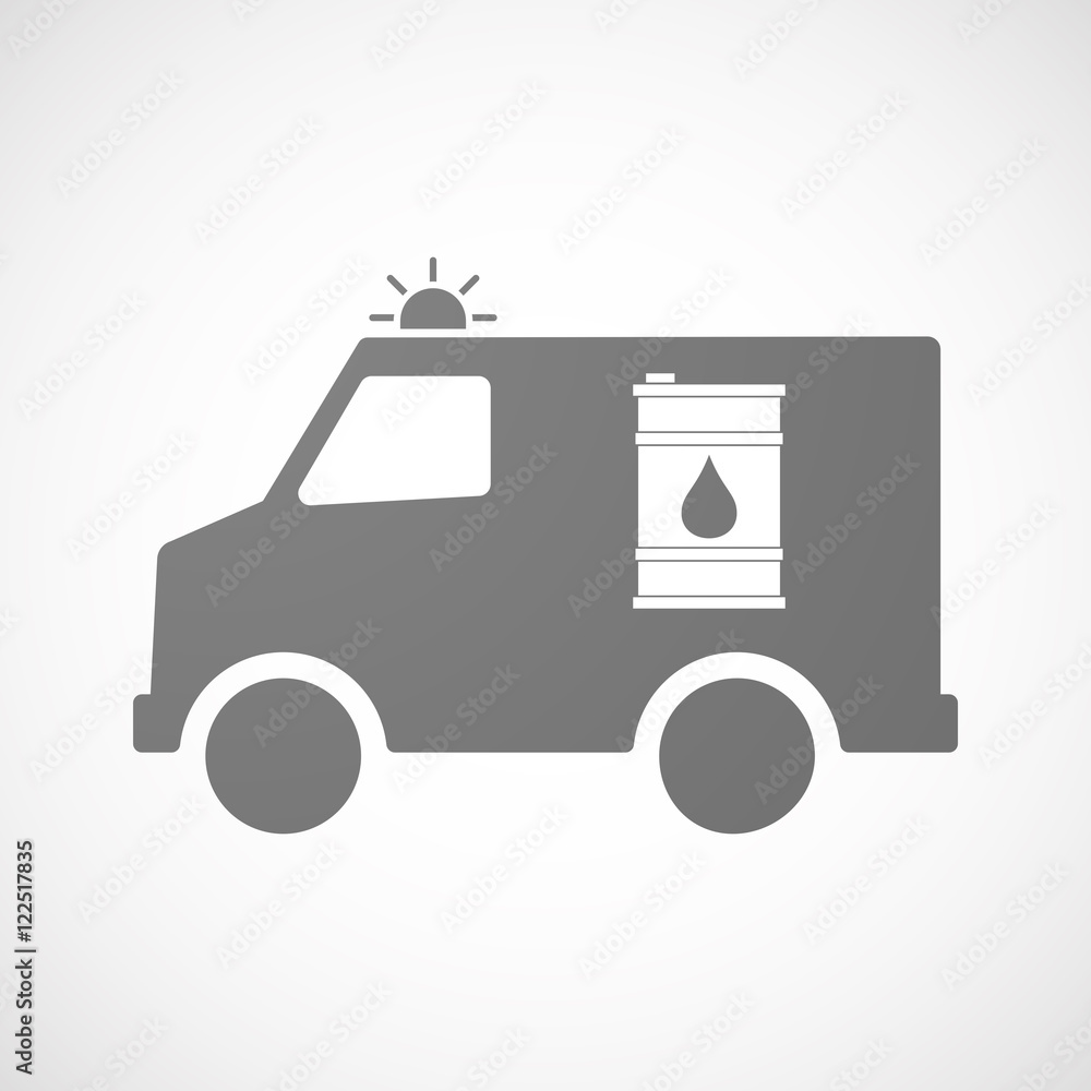 Isolated ambulance icon with a barrel of oil Isolated ambulance icon with a barrel of oil