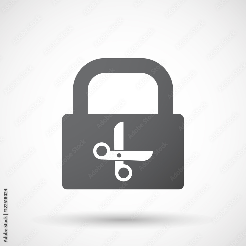Isolated lock pad icon with a scissors Isolated lock pad icon with a scissors