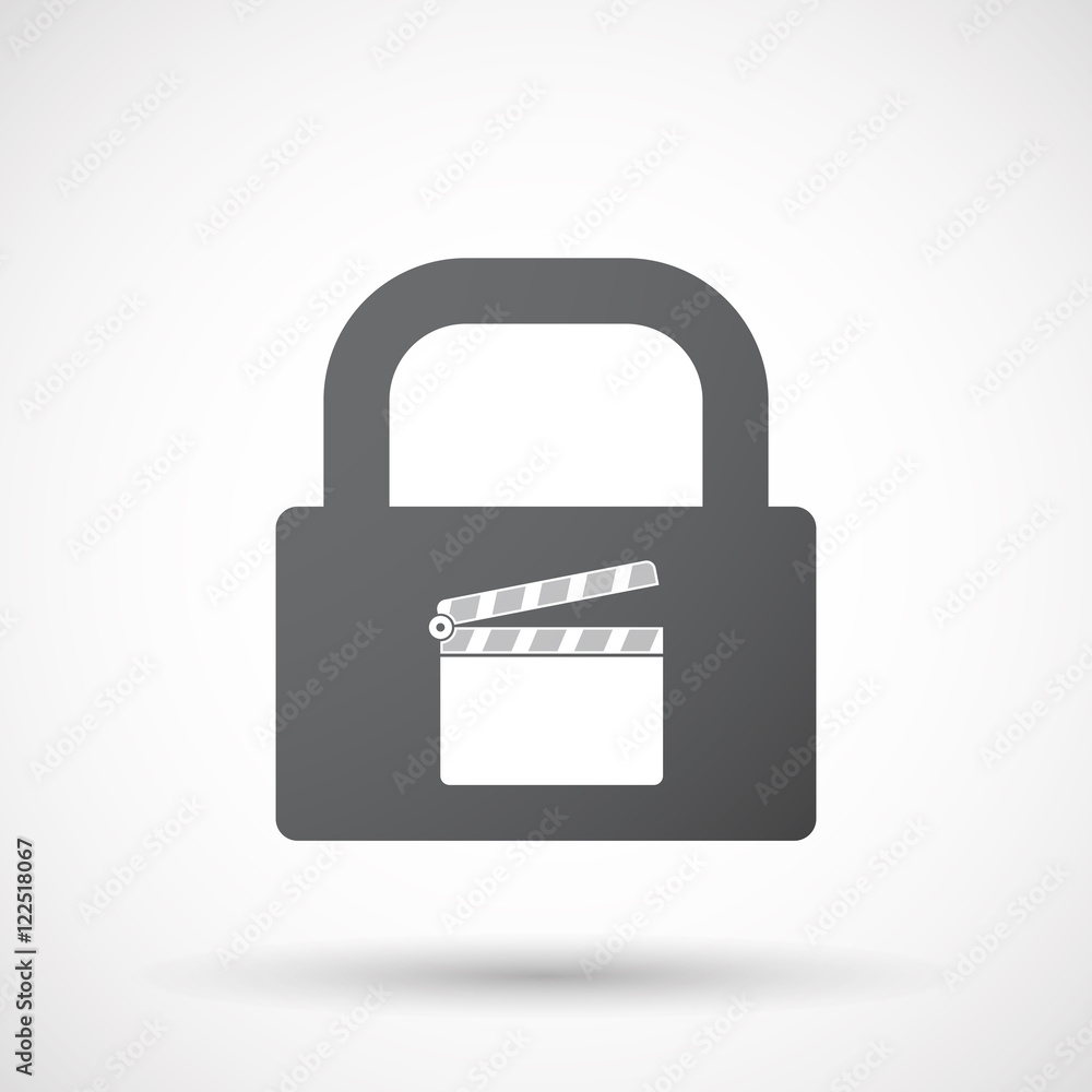 Isolated lock pad icon with a clapperboard Isolated lock pad icon with a clapperboard