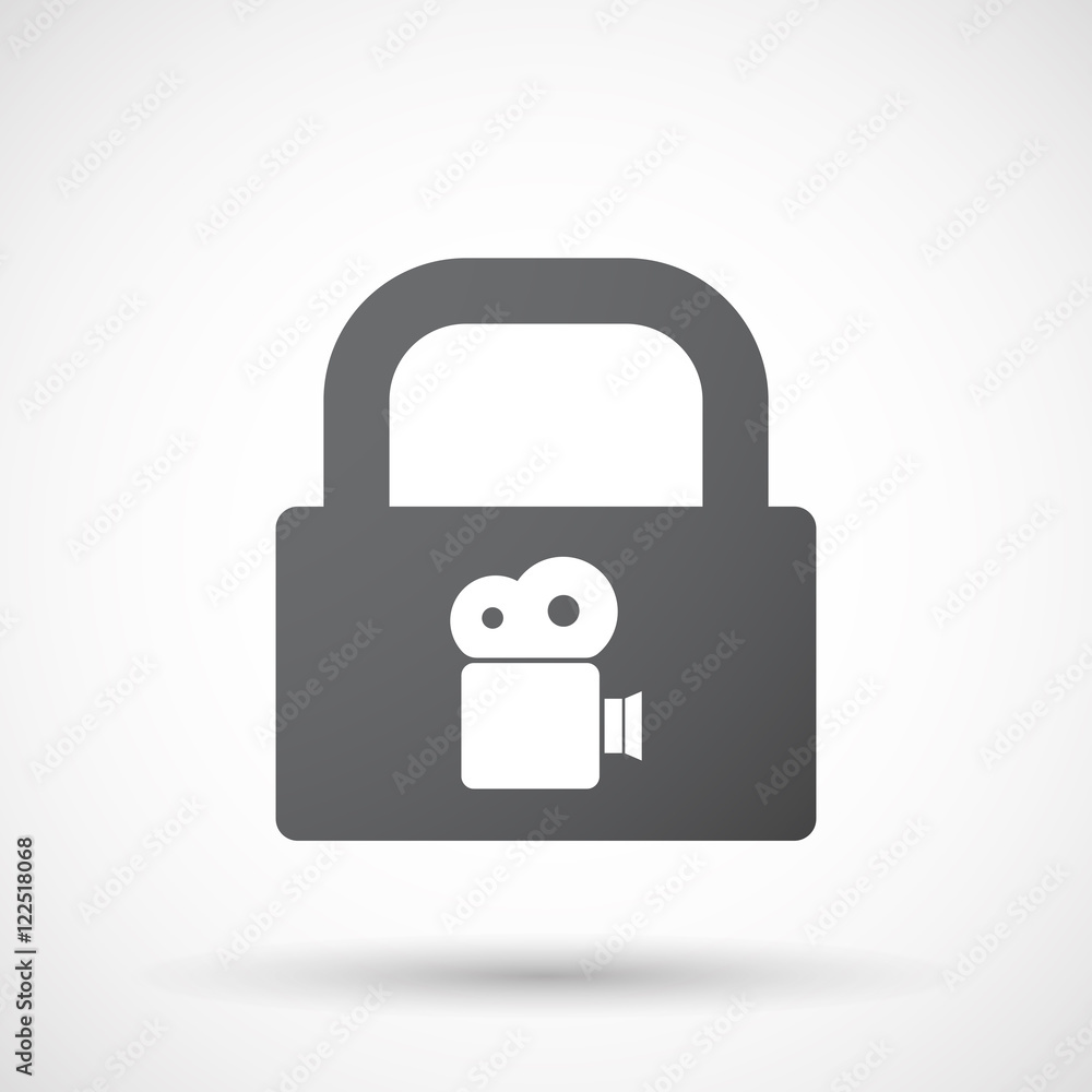 Isolated lock pad icon with a film camera Isolated lock pad icon with a film camera