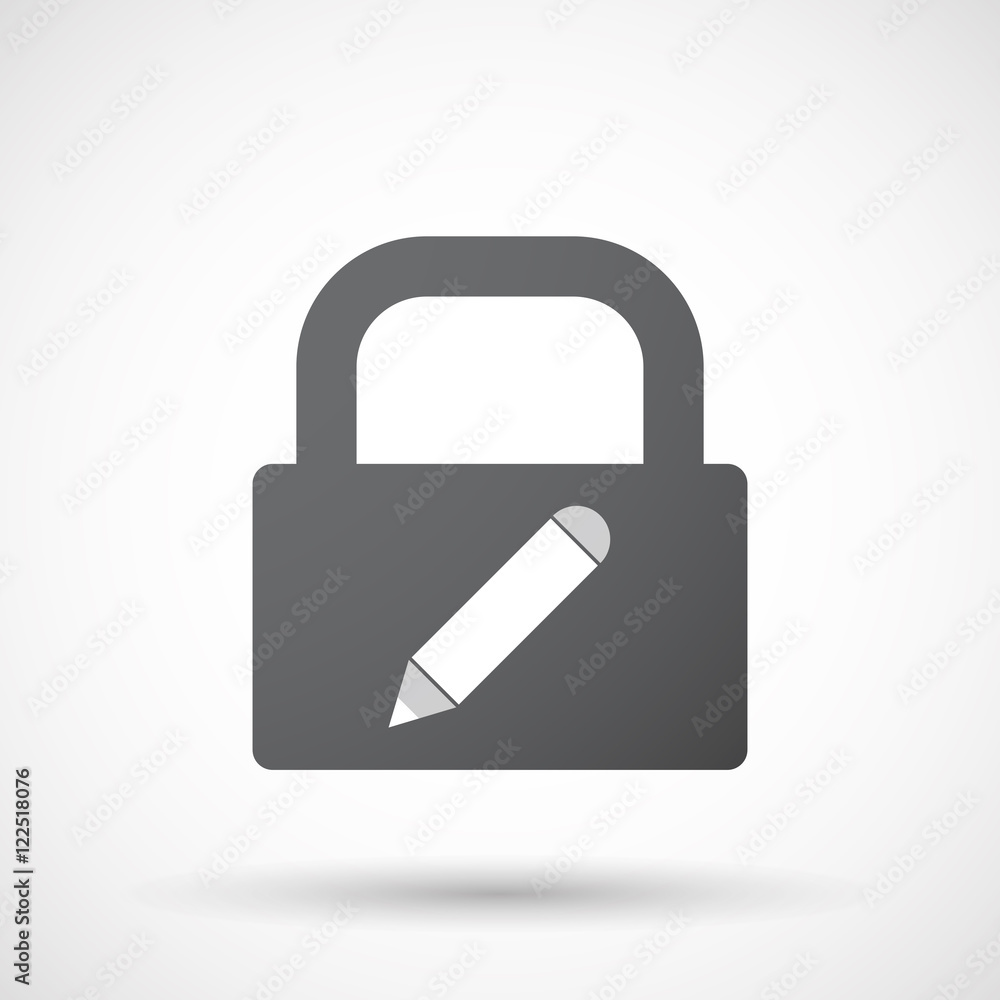 Isolated lock pad icon with a pencil Isolated lock pad icon with a pencil