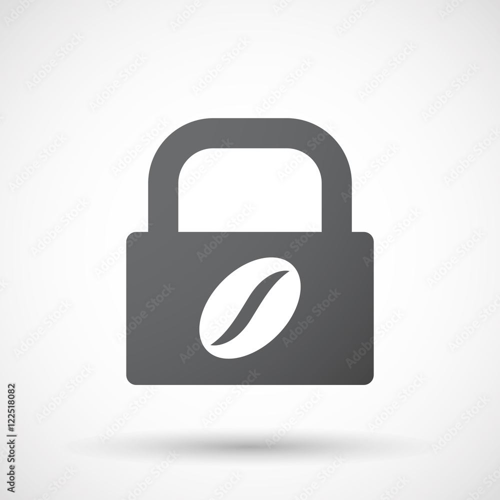 Isolated lock pad icon with a coffee bean Isolated lock pad icon with a coffee bean