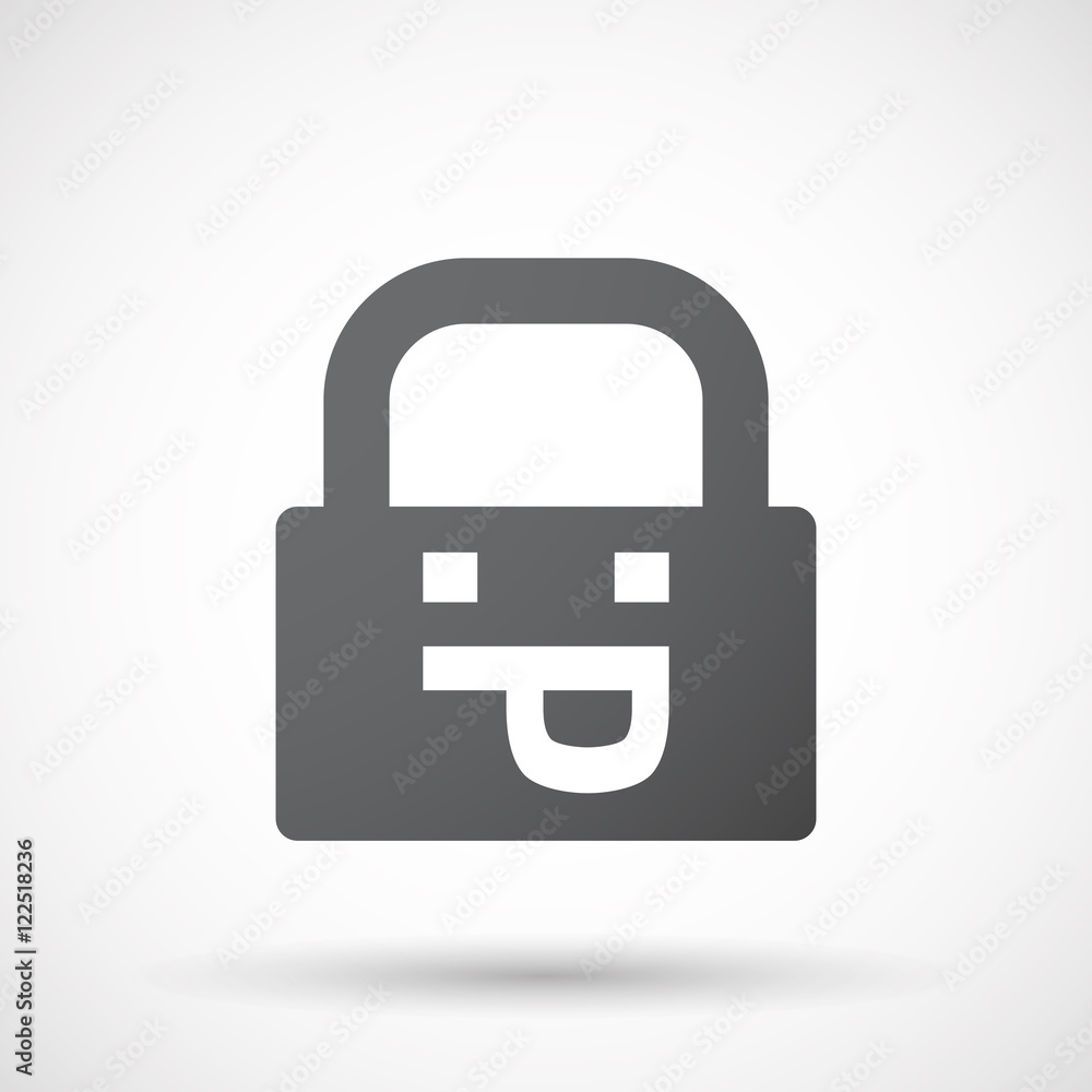 Isolated lock pad icon with a sticking out tongue text face Isolated lock pad icon with a sticking out tongue text face