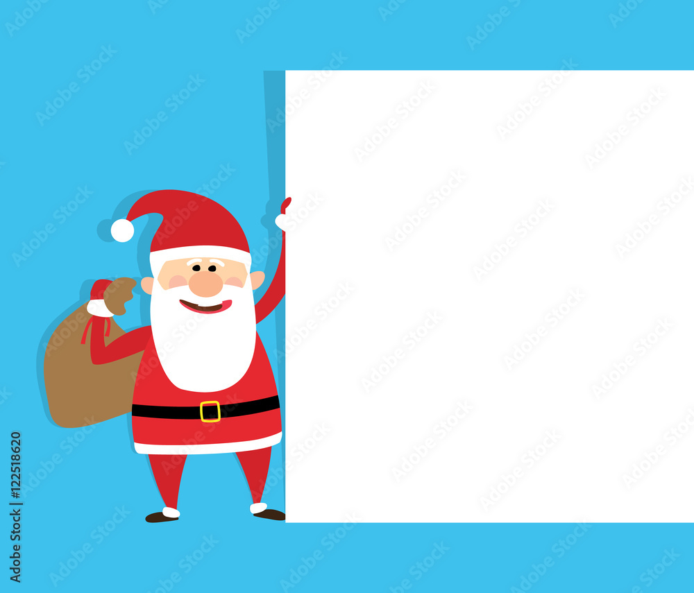 santa claus with white blank banner and gift bag santa claus with white blank banner and gift bag