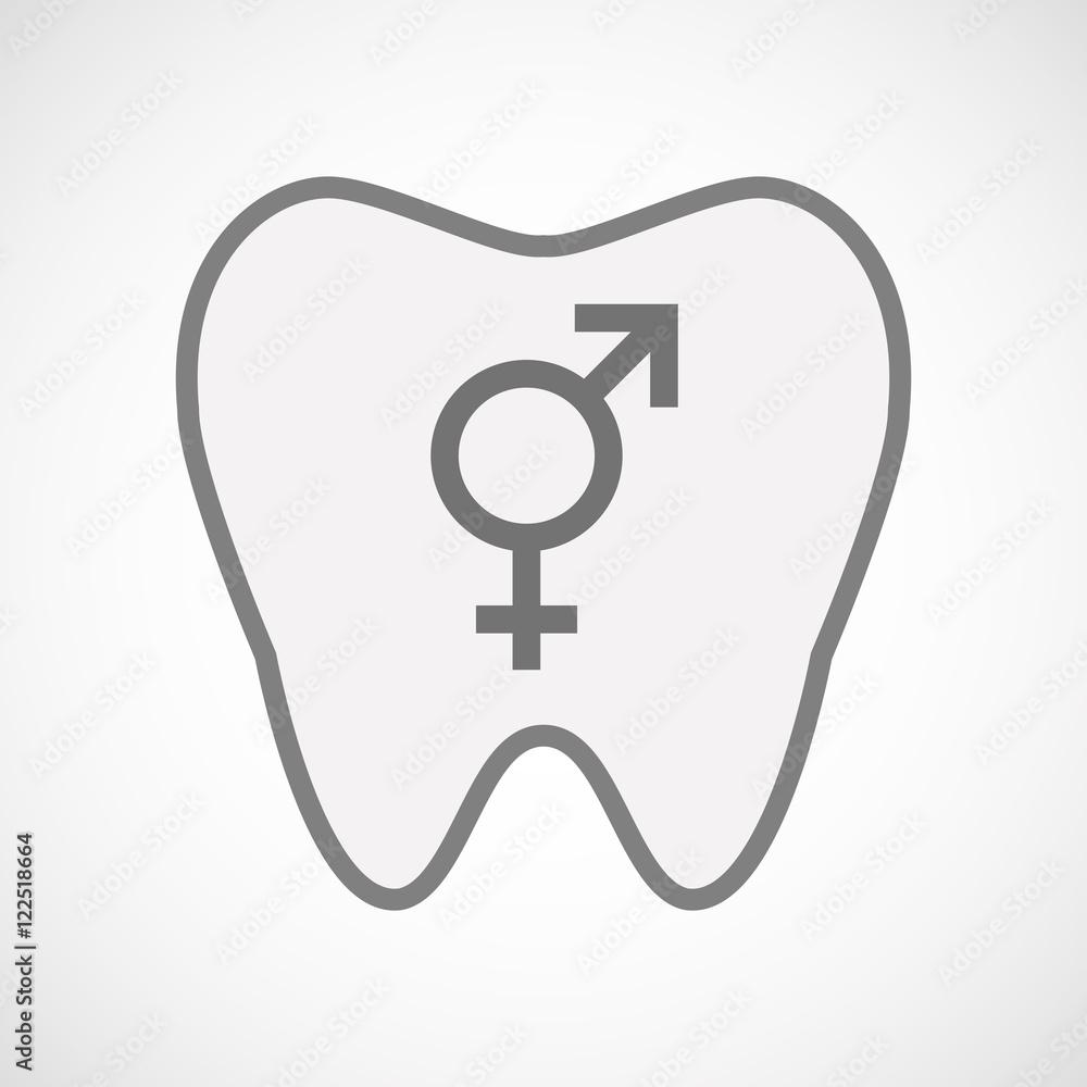 Isolated line art tooth icon with a bigender symbol Isolated line art tooth icon with a bigender symbol