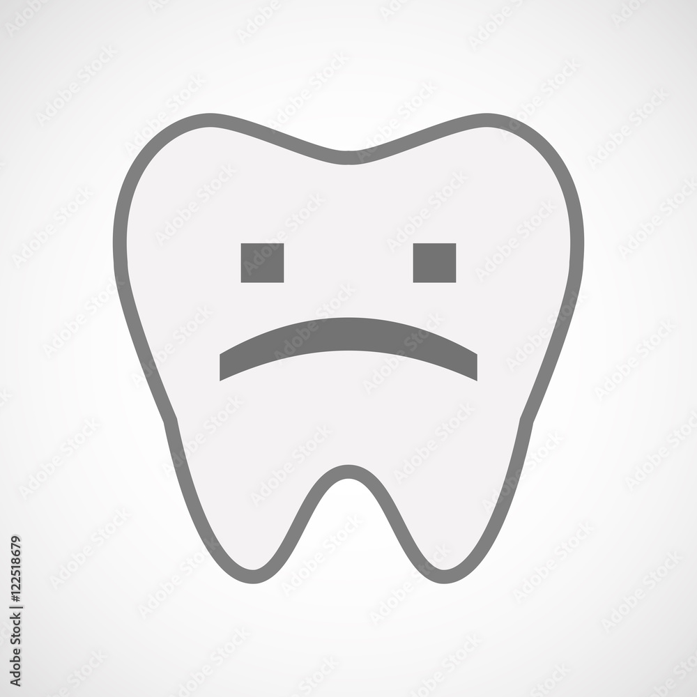 Isolated line art tooth icon with a sad text face Isolated line art tooth icon with a sad text face