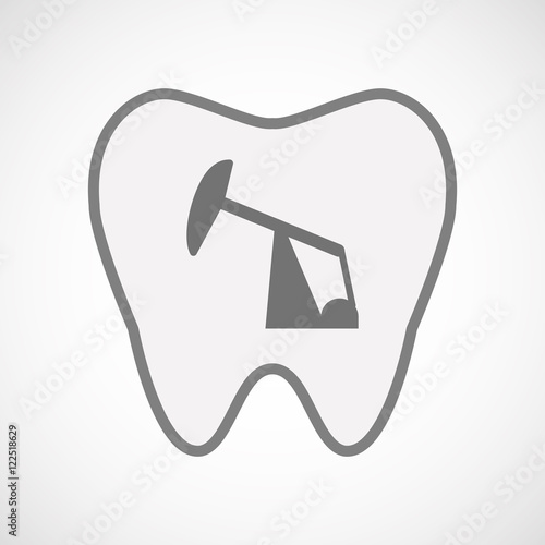 Isolated line art tooth icon with a horsehead pump