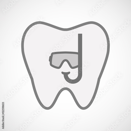Isolated line art tooth icon with a diving goggles