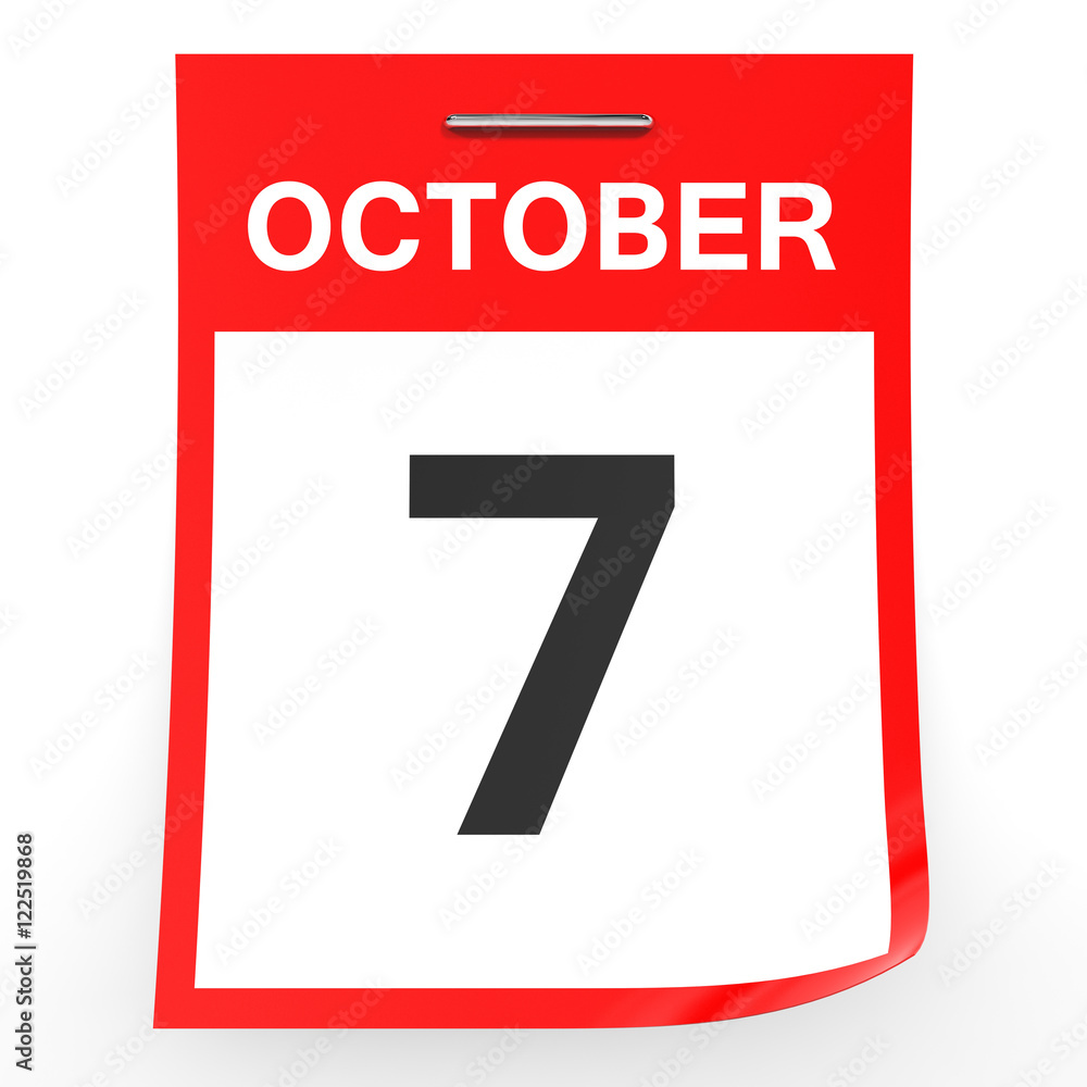 Fototapeta premium October 7. Calendar on white background.