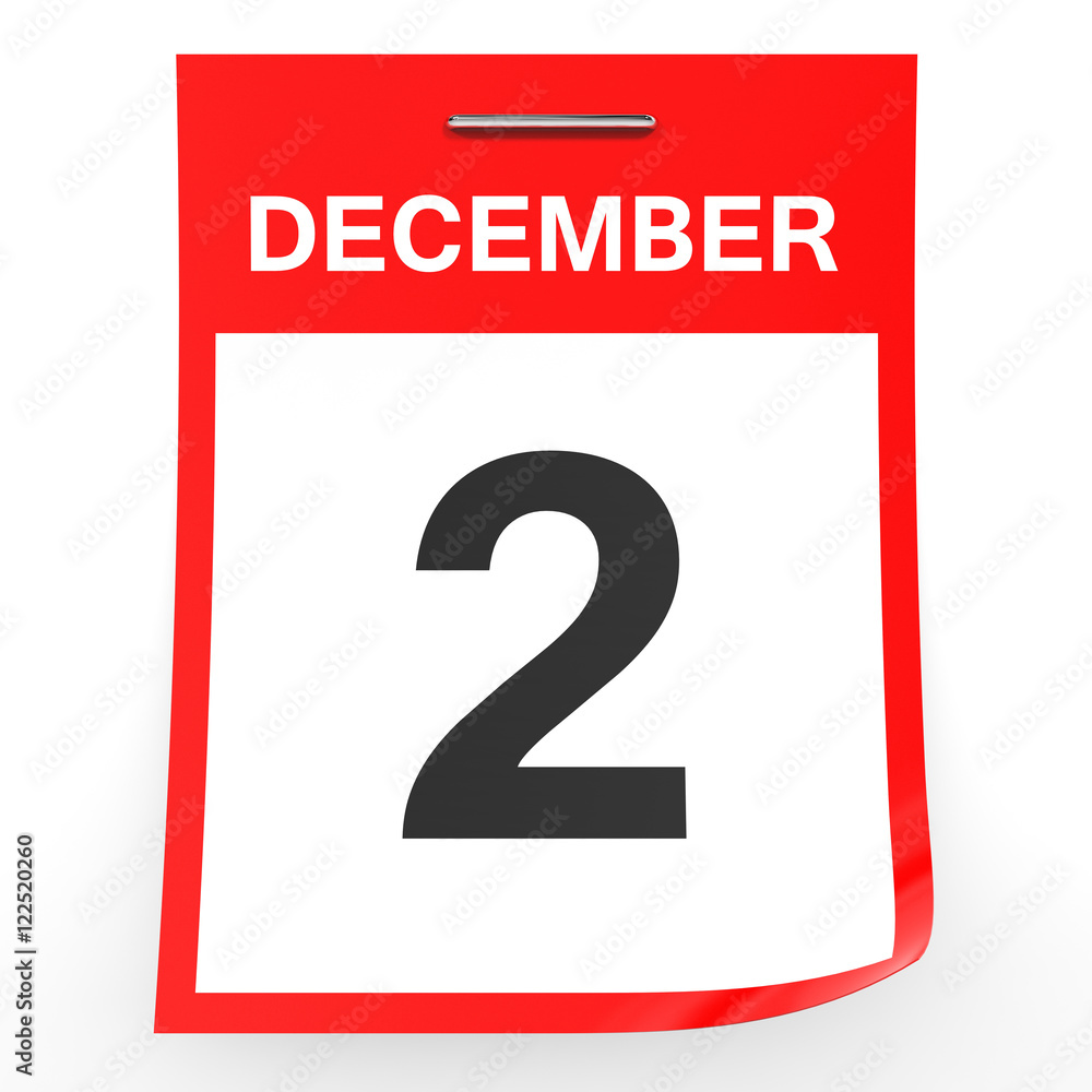 December 2. Calendar on white background. December 2. Calendar on white background.