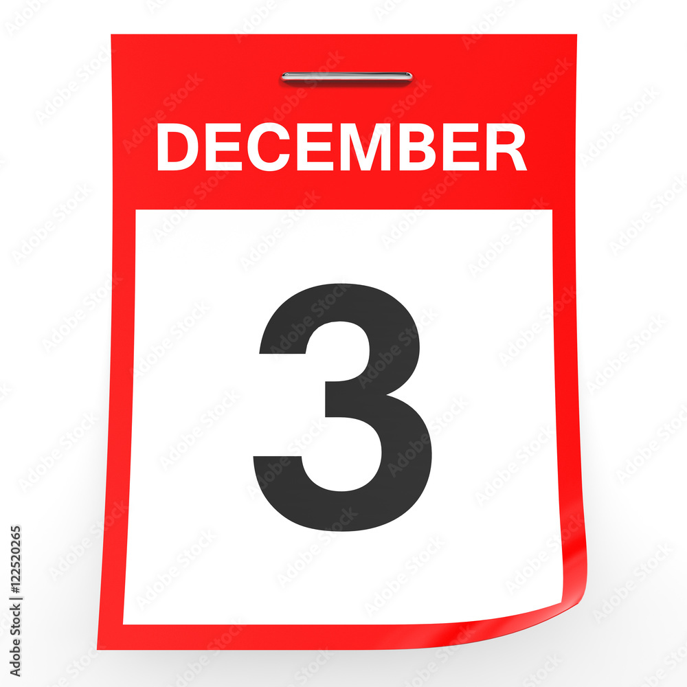 December 3. Calendar on white background. December 3. Calendar on white background.