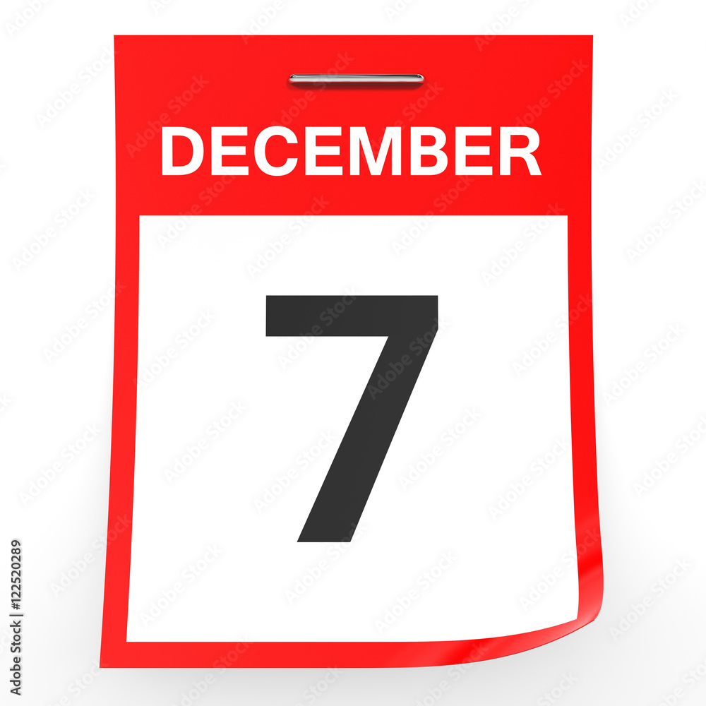 December 7. Calendar on white background. December 7. Calendar on white background.
