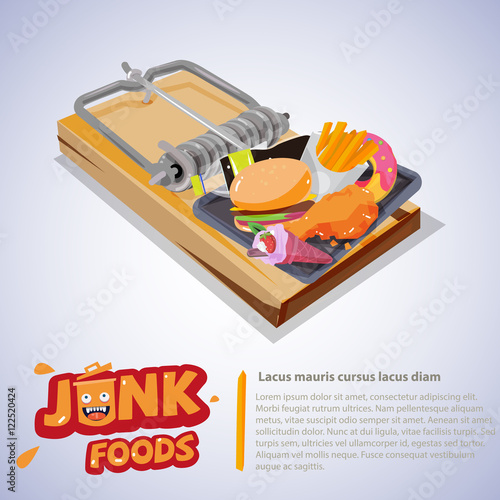 trap of fastfood. typographic design. unhealthty concept - vecto