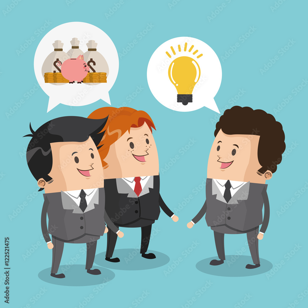 Businessman cartoon money and light bulb icon. Business strategy solution and work theme. Colorful design. Vector illustration Businessman cartoon money and light bulb icon. Business strategy solution and work theme. Colorful design. Vector illustration