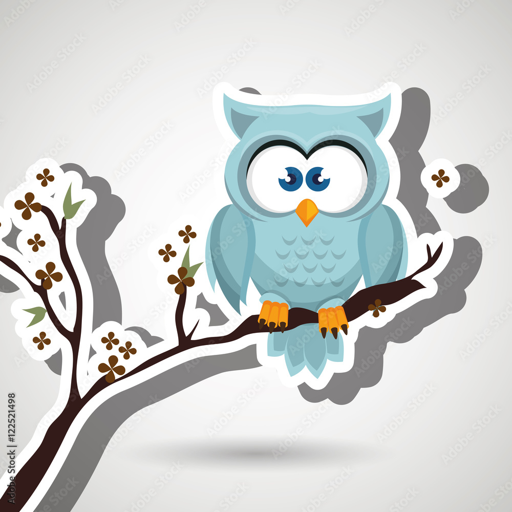 Naklejka premium owl blue tree leaves blue vector illustration eps 10