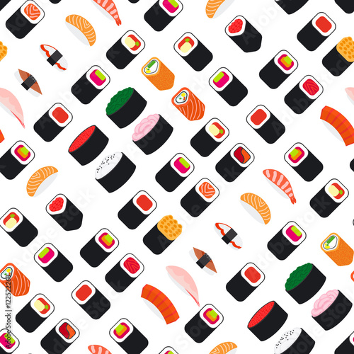 Asia food seamless pattern with sushi. Vector illustration