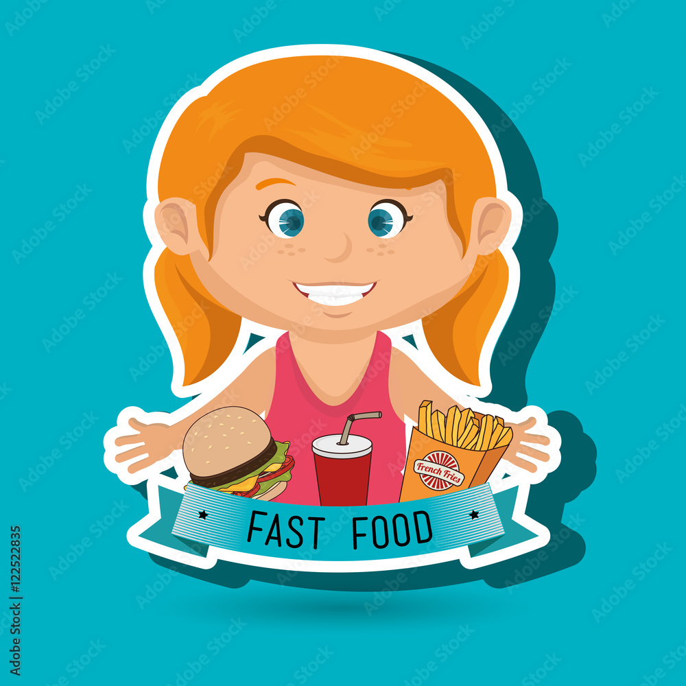child cartoon girl fast food vector illustration child cartoon girl fast food vector illustration