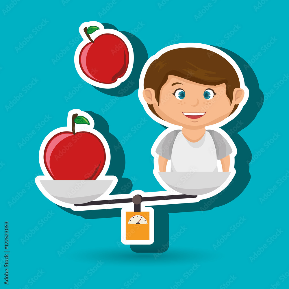 cartoon boy food fruit balance vector illustratin cartoon boy food fruit balance vector illustratin