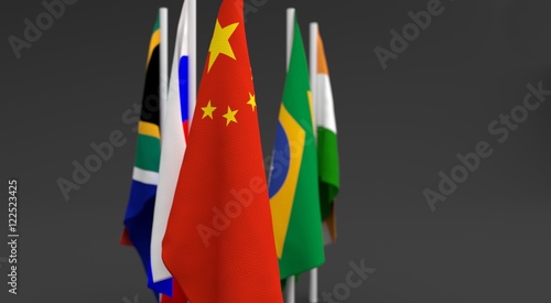 illustration 3d render, Flags of the five countries of the Brics,