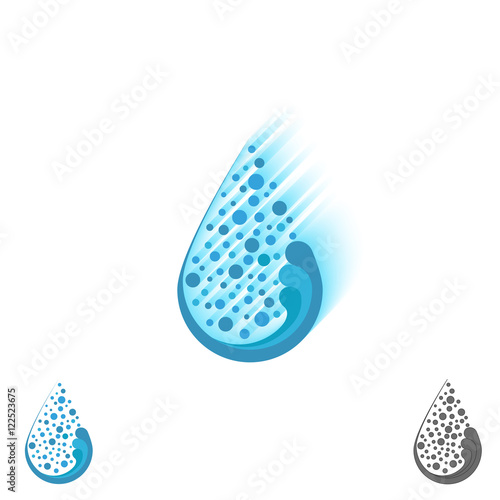 Abstract drop of mineral water logo, aqua natural splash at random and liquid waves emblem laundry or cleaning company, cleaner icon
