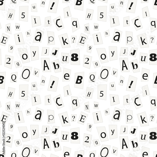 Wallpaper Mural Black newspaper letters on paper scraps, seamless pattern Torontodigital.ca