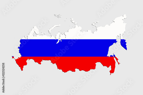 Map of Russia in flag colors isolated on a white background.