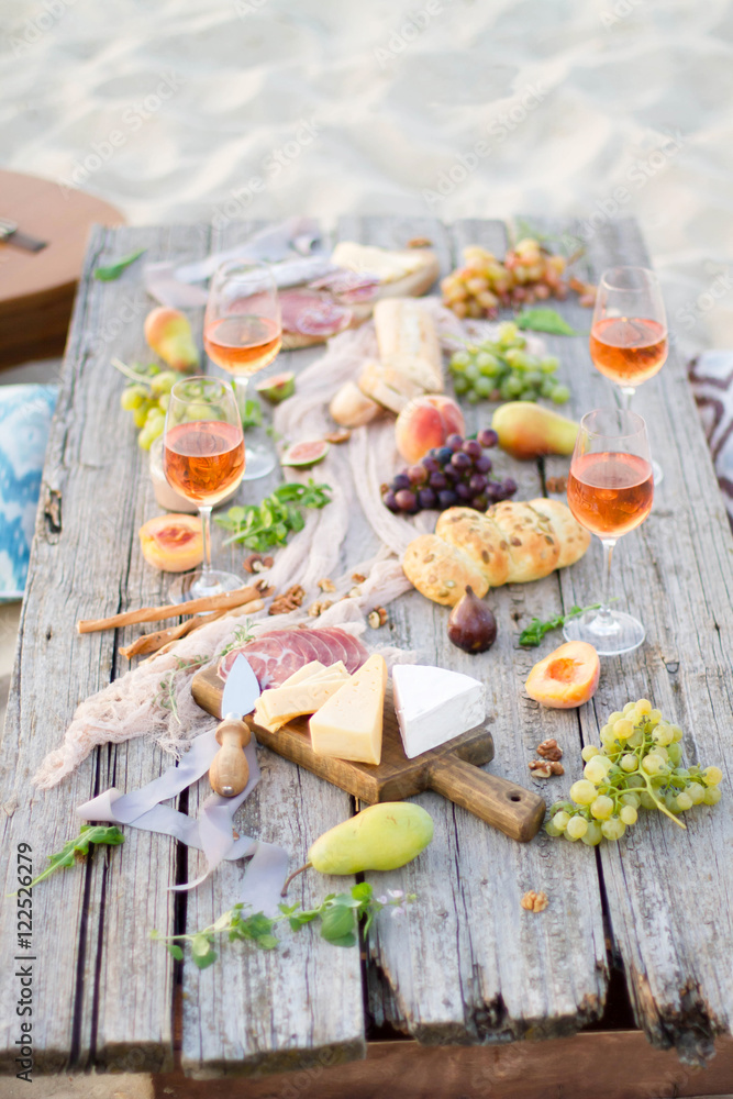 Food Table Healthy Delicious and wine. Meal Concept Food Table Healthy Delicious and wine. Meal Concept