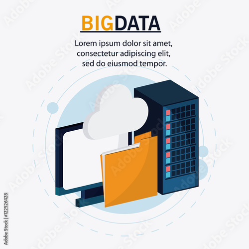 Computer file and cloud icon. Big data center base and web hosting theme. Colorful design. Vector illustration