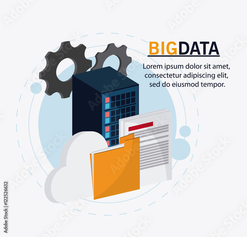Gears document file and cloud icon. Big data center base and web hosting theme. Colorful design. Vector illustration