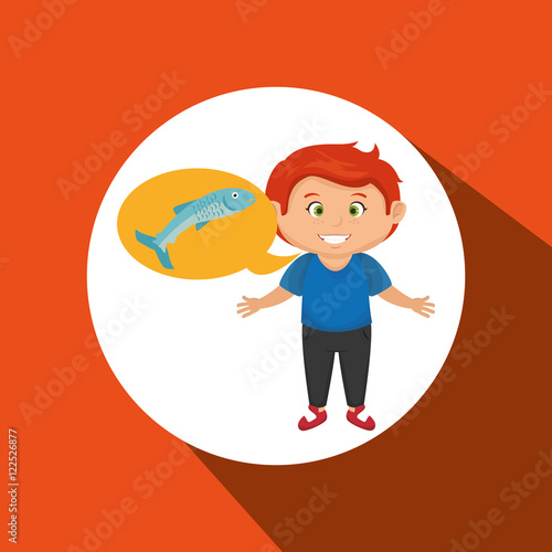 boy cartoon food fish fresh vector illustration eps 10