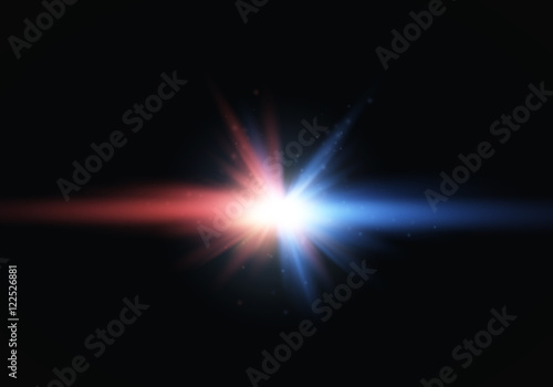 Collision of two forces with red and blue light. Vector. Explosion concept.